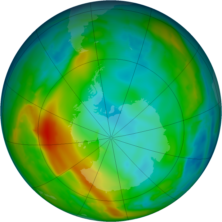 Antarctic ozone map for 24 June 2010